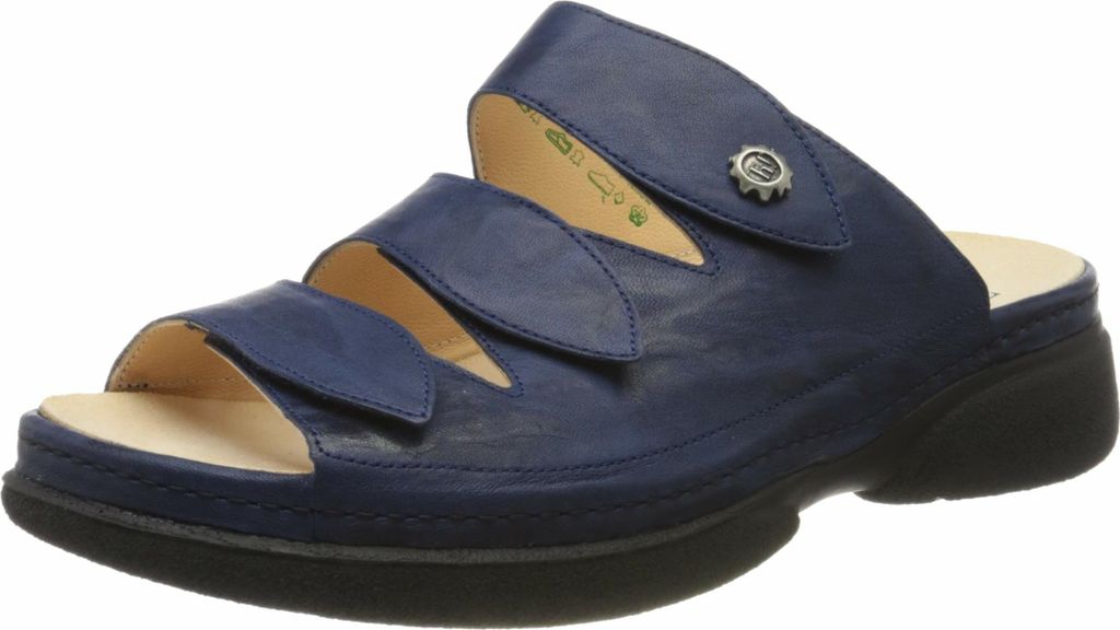 Blaue Damen Sandalen mit offenem Design, drei Riemen und Slip-On-Funktion