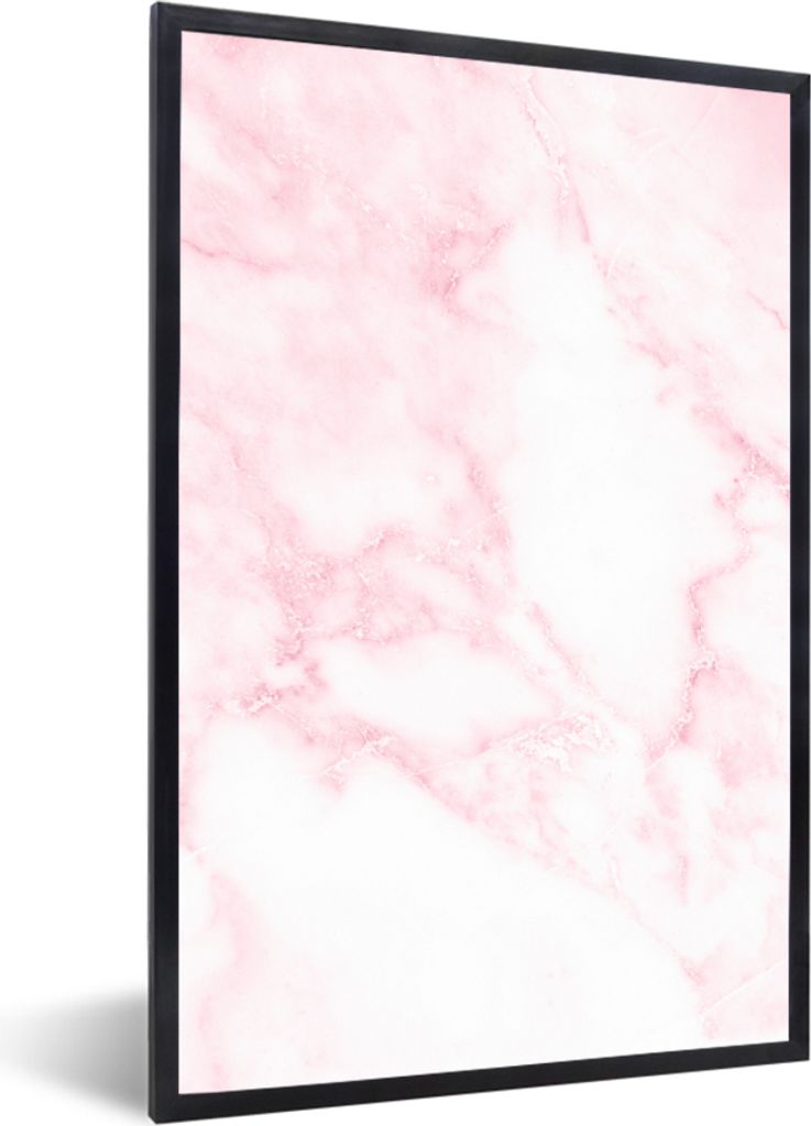 MuchoWow Gerahmtes Poster Marmor - Weiß - Rosa - Chic - Marmoroptik 20x30 cm - Poster mit Schwarzem Bilderrahmen Wandposter Rahmen Foto Bilder -...