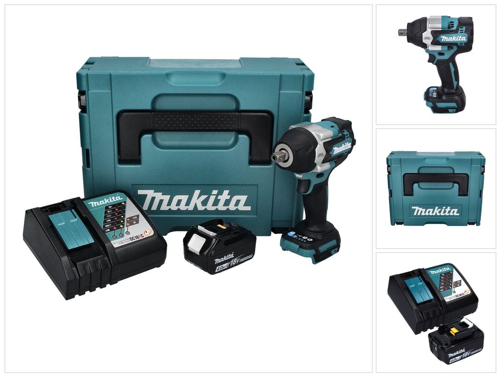Makita DTW 701 RM1J Akku Schlagschrauber 18 V 700 Nm 1/2" XPT Brushless + 1x Akku 4,0 Ah + Ladegerät + Makpac