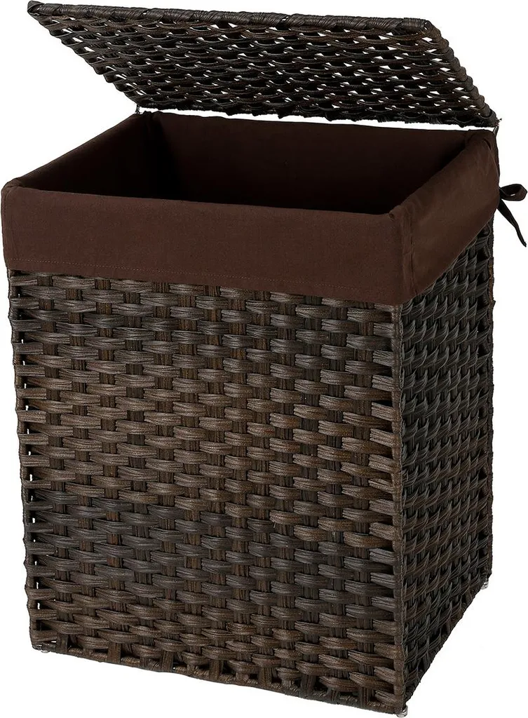 Bac à linge familial 90L en polyrotin marron pour chambre et dressing