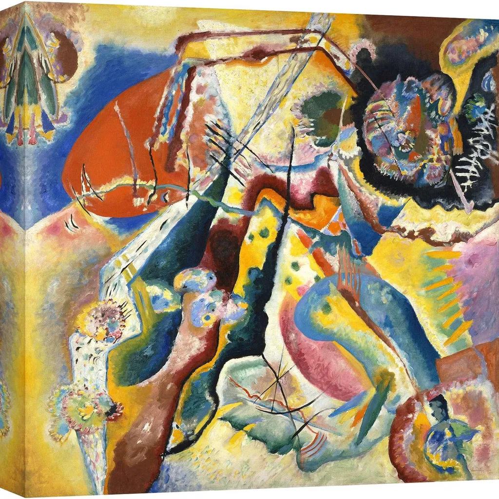 Tableau Kandinsky - Toile murale résistante aux UV - Tache rouge 40cm