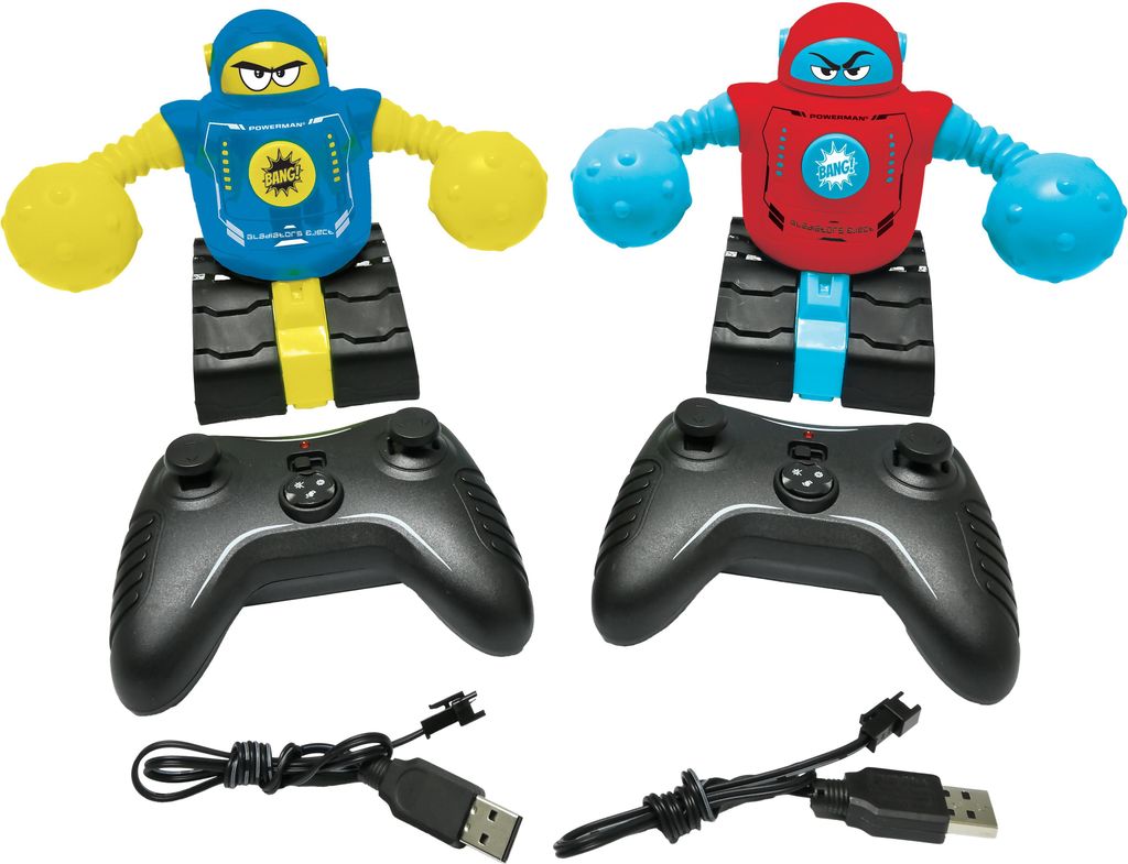 POWERMAN FIGHTERS - Set bestehend aus 2 Kampfrobotern mit Schleuderfiguren, Licht- und Soundeffekten