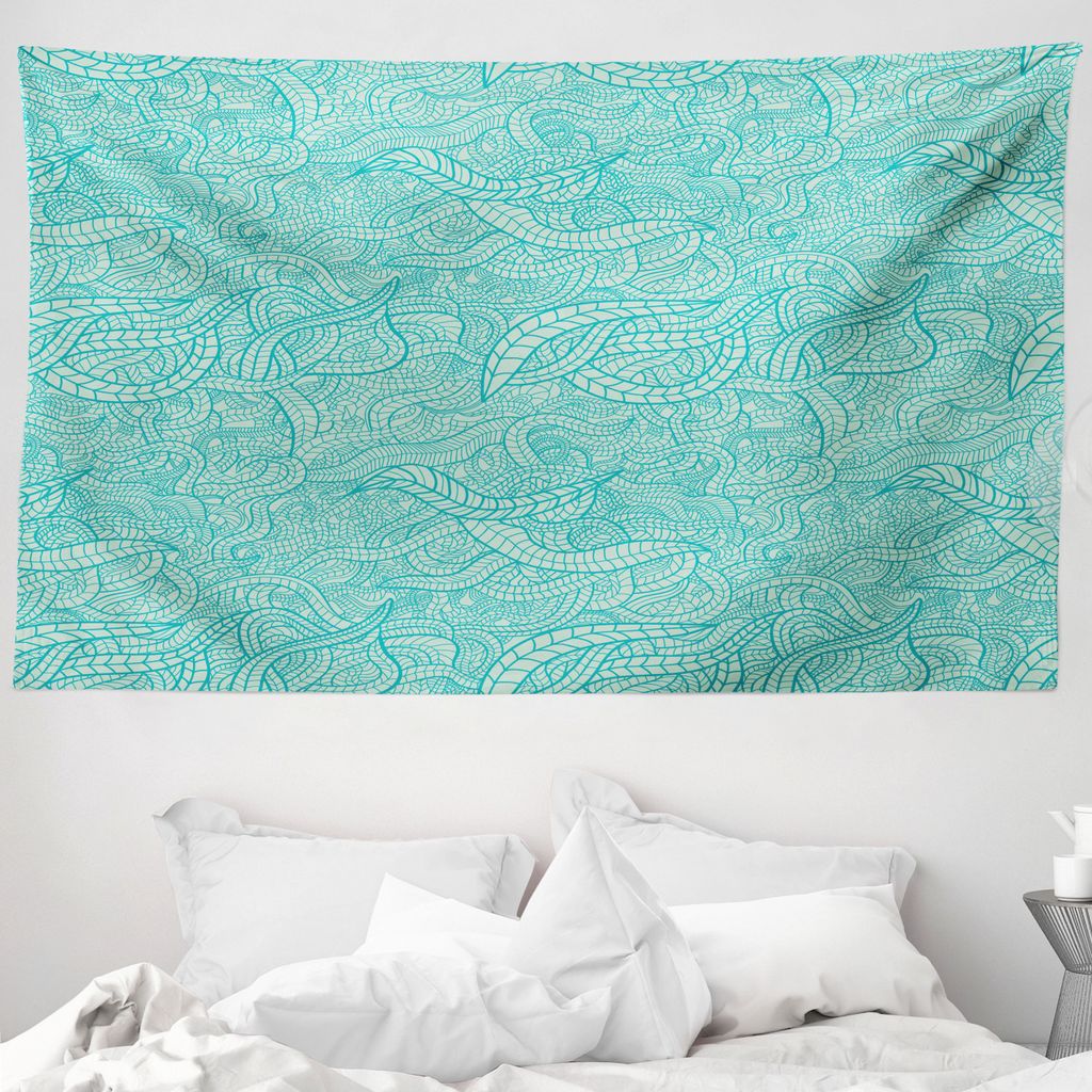 ABAKUHAUS Wasser Wandteppich, Vintage botanische Blätter aus Weiches Mikrofaser Stoff Waschbar ohne Verblassen Digitaldruck, 230 x 140 cm, Türkis...