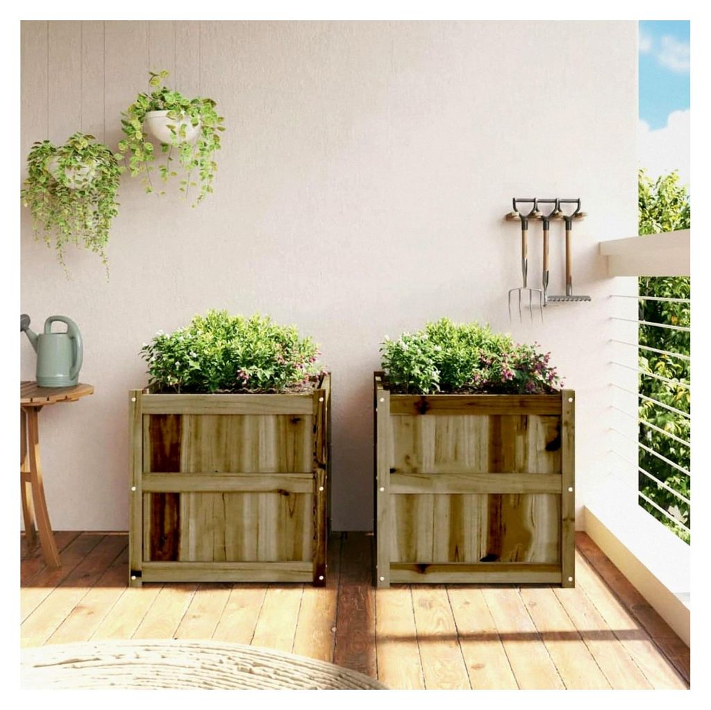 Pflanzkübel 2 Stück Kiefernholz imprägniert, Blumentopf für Gartenpflanzer auf Balkon, Terrasse und im Innen- und Außenbereich