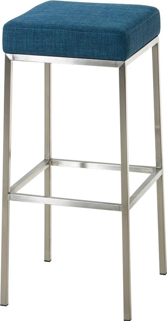 Barhocker BIDAN - Stoff Blau 37x37x85 cm | Barstuhl Mit Lehne Tresenhocker Tresenstuhl Kneipenhocker Kneipenstuhl
