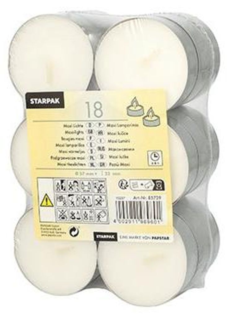 Papstar Maxi Lichte Ø 59 mm · 22 mm weiß, 8 x 18 Stück Produktbild 