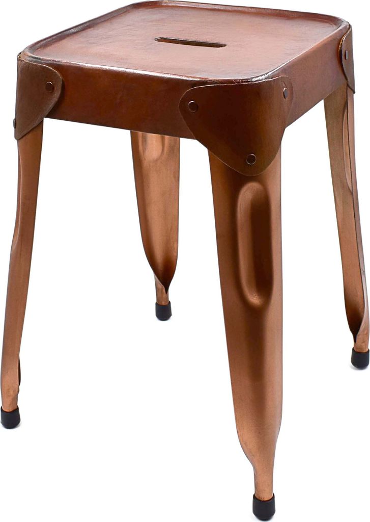 Metall Hocker mit Ledersitzfläche, niedriger Barhocker, Sitzhöhe 46cm Tresenhocker, Eisen Bistrohocker im Industrie Design, Kupfer