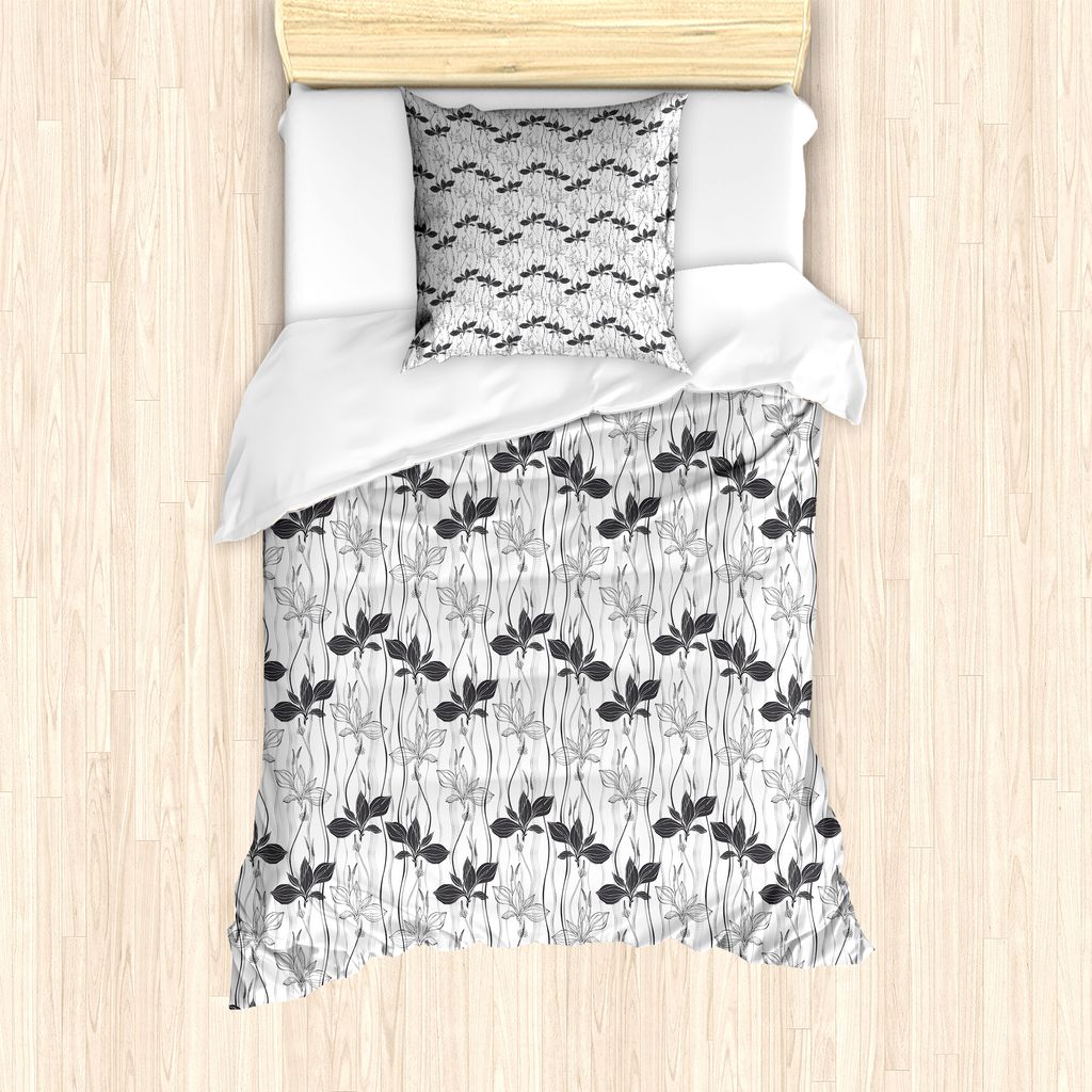 ABAKUHAUS Blume Bettbezug Set für Einzelbetten, Graustufen- Plantain, Milbensicher Allergiker geeignet mit Kissenbezug, 135 cm x 200 cm - 80 x 80 ...