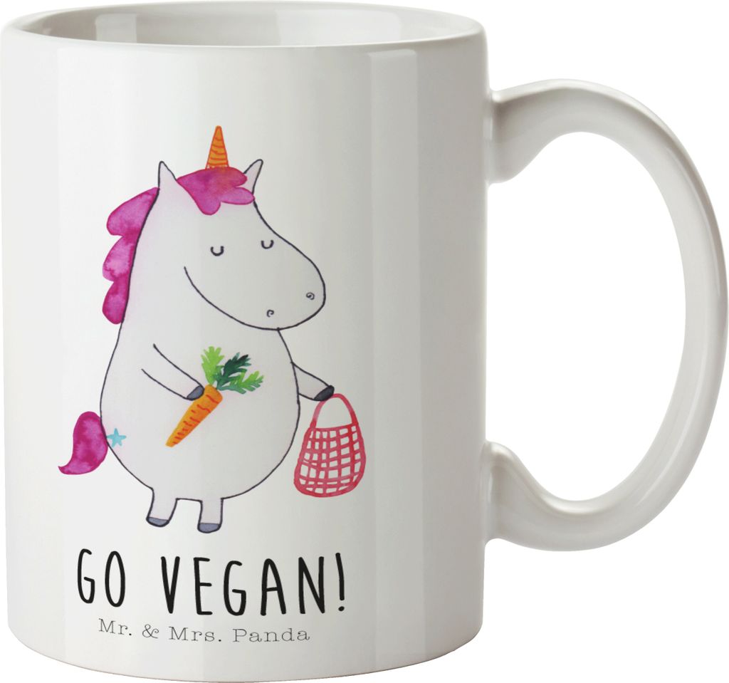 Mr. & Mrs. Panda Tasse Einhorn Vegan - Weiß - Geschenk, Kaffeetasse, Veganismus, Gesund essen, Rohkost, Kaffeebecher, Becher, Teetasse, Leben, Veg...