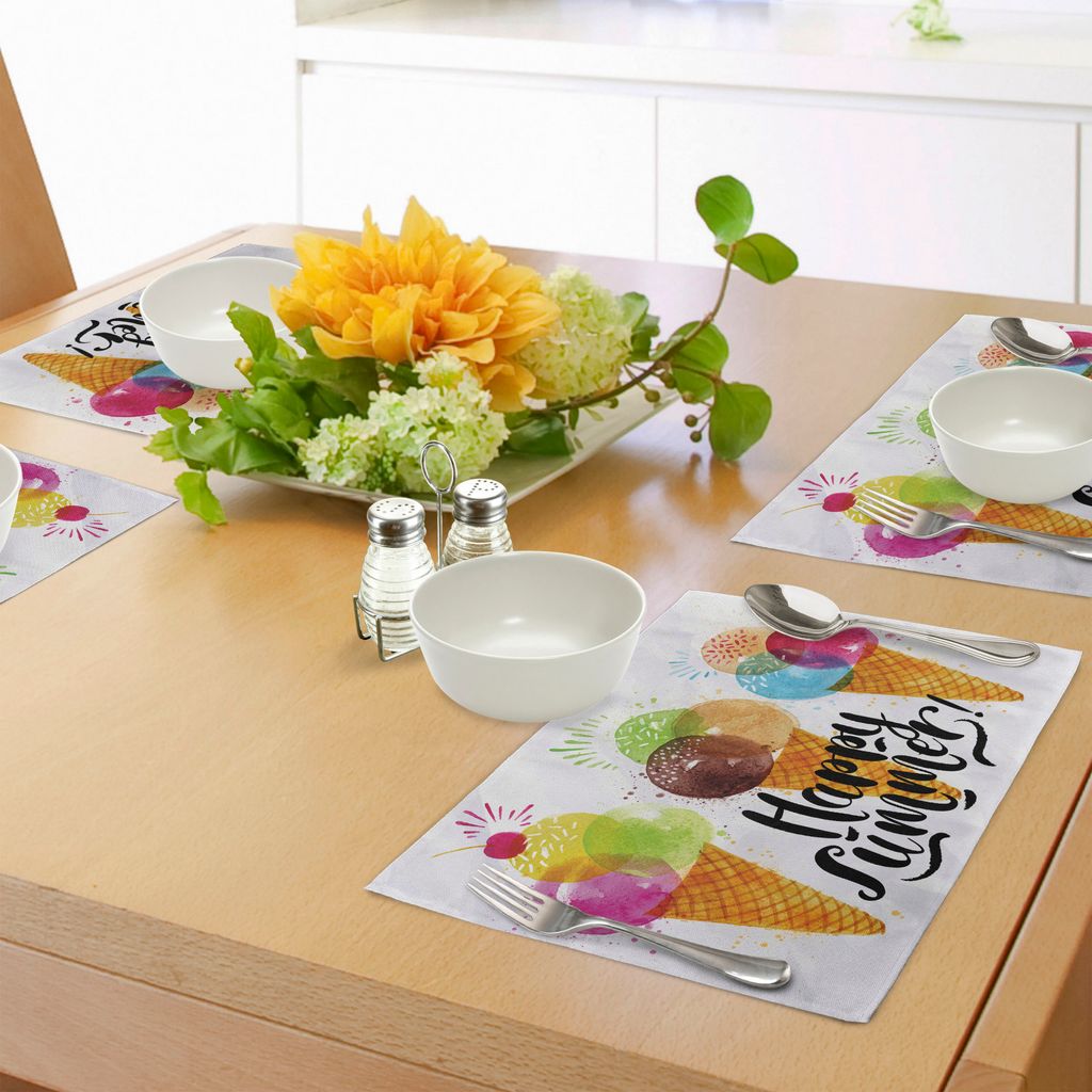 ABAKUHAUS Essen Platzmatten, Niedlicher Druck der Eiscreme-Kegel und des Frucht-Milch-Nachtischs für Kinder Sequal Grafik-Druck, Untersetzer aus W...