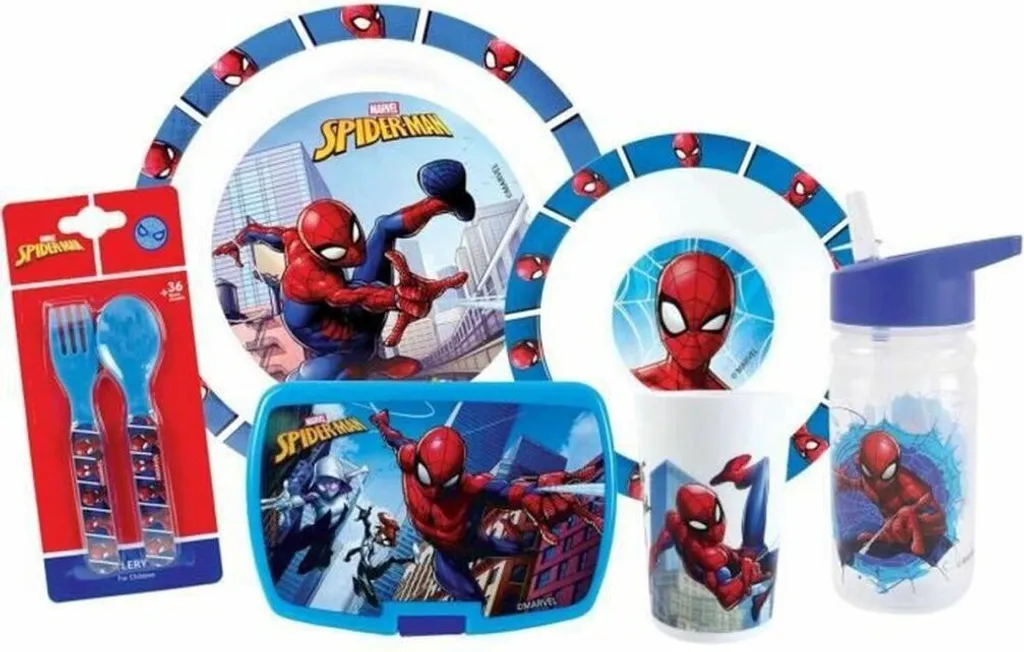 Kit repas enfant incassable 6 pièces Fun House plastique sans BPA bleu