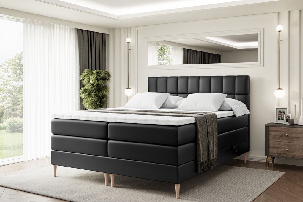 ALTDECOR Boxspringbett mit Holz Füßen, Matratze und Lattenrost, Topper, Polsterbett mit Bettkasten, Bett mit Stauraum H3- und H4- Matratze, Doppe...