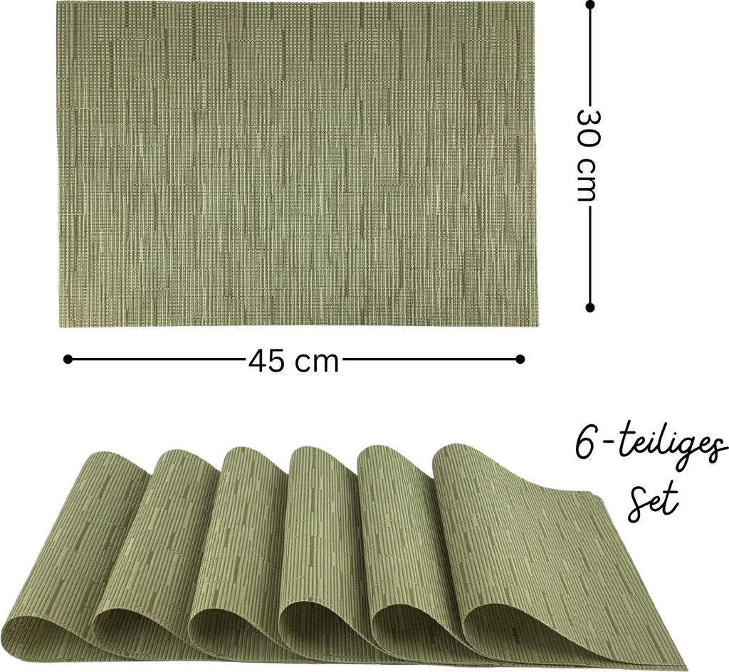 Platzmatten 6er Set, Tischset gewebt 45x30 cm grün