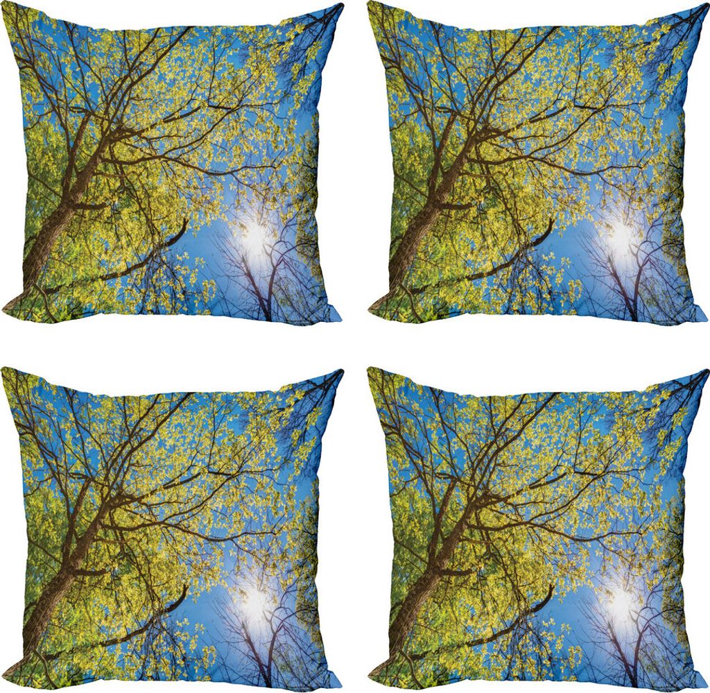 ABAKUHAUS Wald Kissenbezug Set (4 Stück), Pastoral Baum Ast, Moderner Doppelseitiger Digitaldruck, 50 cm x 50 cm, Grün blau