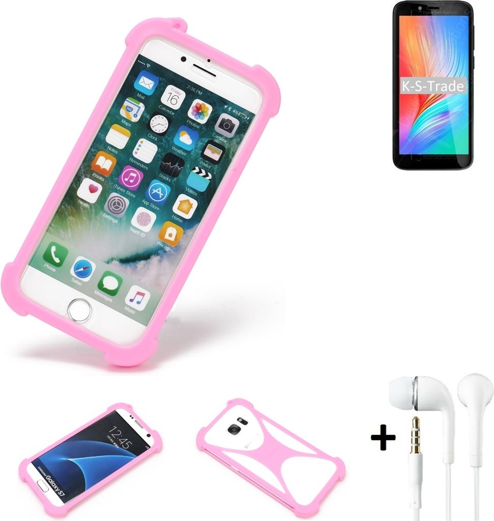 K-S-Trade Bumper + Kopfhörer kompatibel mit Gigaset GS3 Handy Hülle Schutzhülle Silikon Schutz Hülle Cover Case Silikoncase Silikonbumper TPU