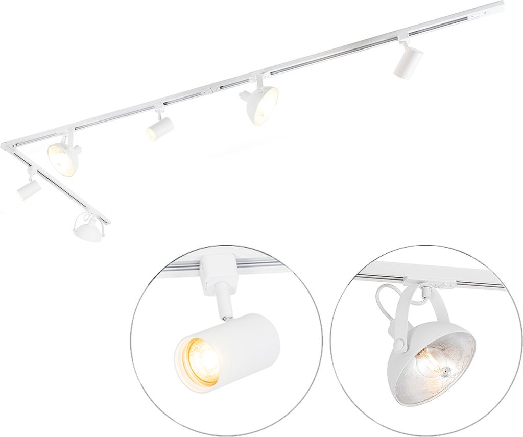 QAZQA - Modern 1-Phasiges Schienensystem I Spotlight I Deckenspot I Deckenstrahler I Strahler mit 6 verstellbaren weißen Spot I Spotlight I Decken...