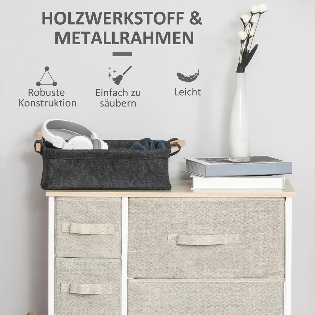 Commode 7 tiroirs en tissu structure métal gris clair - Design Industriel - 6