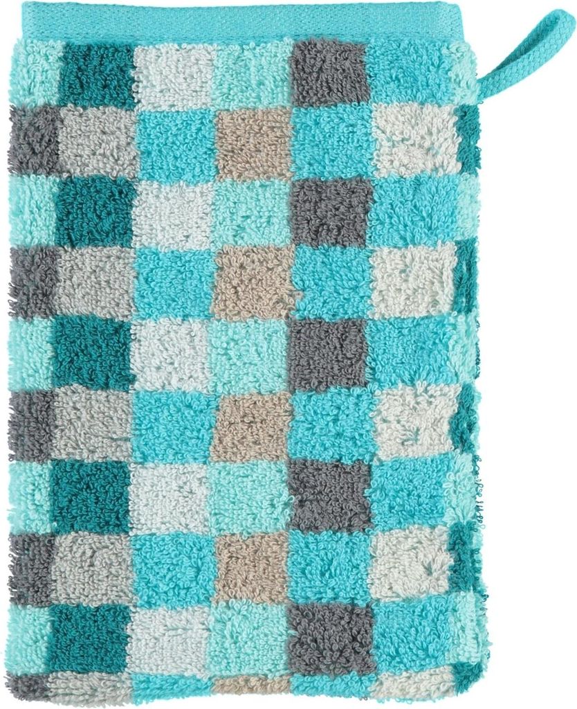 Cawö Waschhandschuh Unique Karo 942 türkis