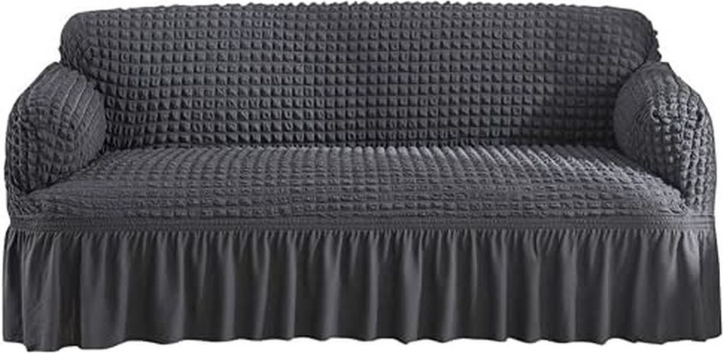 Seersucker Sofa Hoes met Zoom voor 1-4 zitplaatsen, machinewasbare Sofa beschermer (Dark Grey, 235-300CM)