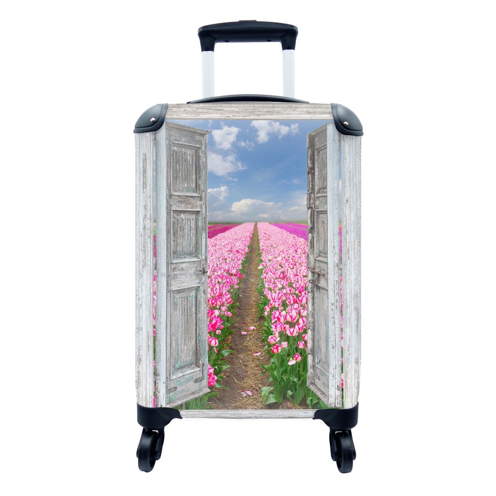MuchoWow Koffer Handgepäck Trolley Rollkoffer Kleine Reisekoffer mit 4 Rollen - Blumen - Tulpen - Ansicht - Regenbogen - Cabin Size < 55x40x23 c...