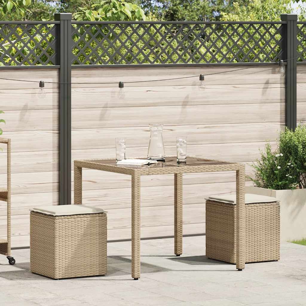 "2026 Aktion" Gartenhocker mit Kissen 2er set - elegantes Design - Beige 40x40x43cm Poly Rattan - Gartenhocker NeuMöbel844049