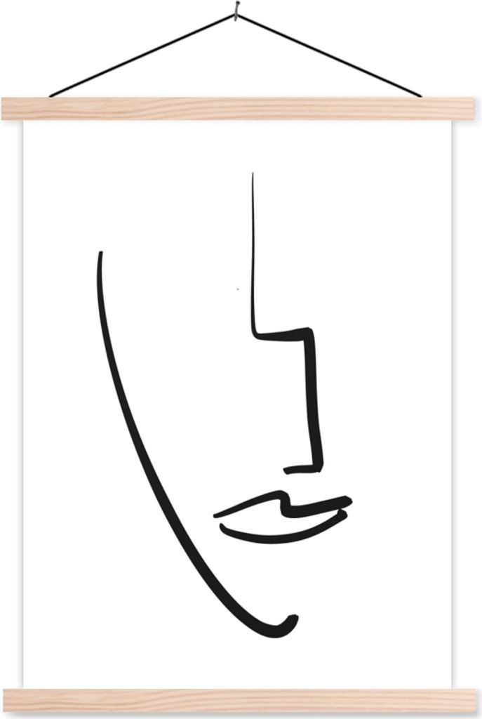 MuchoWow Textilposter Frau - Gesicht - Schwarz - Weiß 120x160 cm mit holzfarbenen Rahmen - Plakatkarton