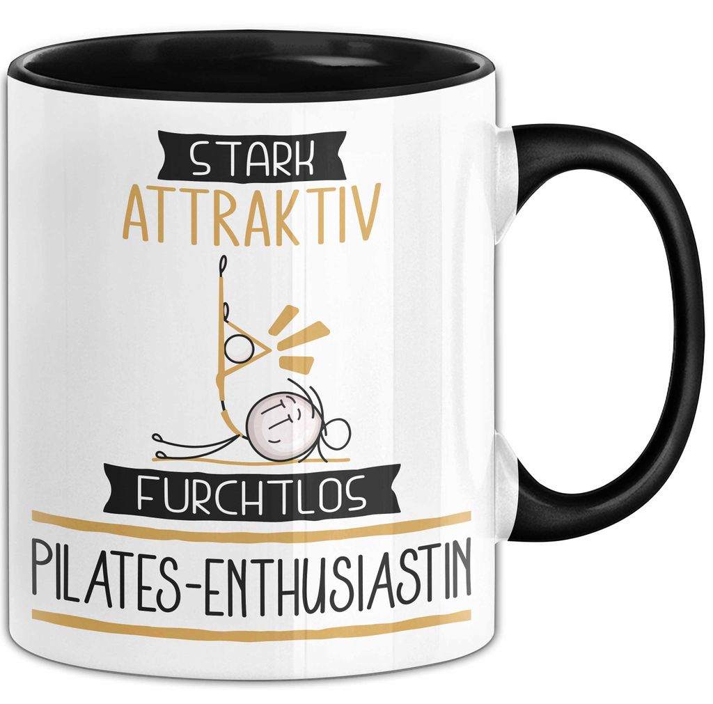 Pilates-Enthusiastin Tasse Geschenk Becher Stark Attraktiv Furchtlos Pilates-Enthusiastin Lustige Geschenkidee (Schwarz)