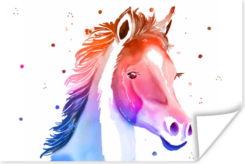 MuchoWow Poster Pferd - Rosa - Lila - Mädchen - Kinder - Mädchen 120x80 cm - Bilder