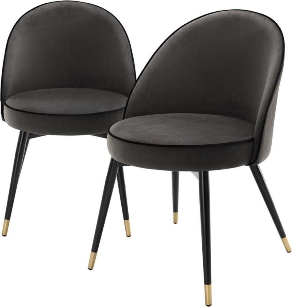 Casa Padrino Luxus Esszimmerstuhl Set Dunkelgrau / Schwarz / Messing 55 x 64 x H. 83 cm - Esszimmermöbel - Luxus Kollektion