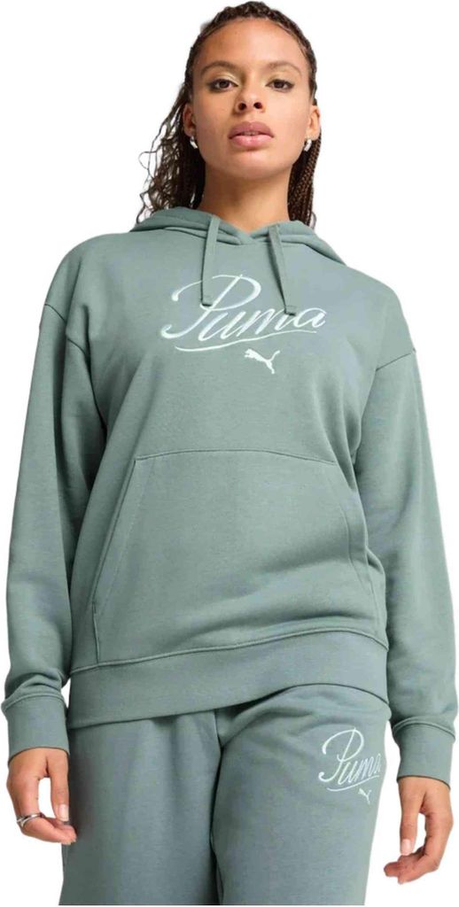 Puma Script Comfort Hoodie Pullover für Damen, Farbe:Grün, Größe:M