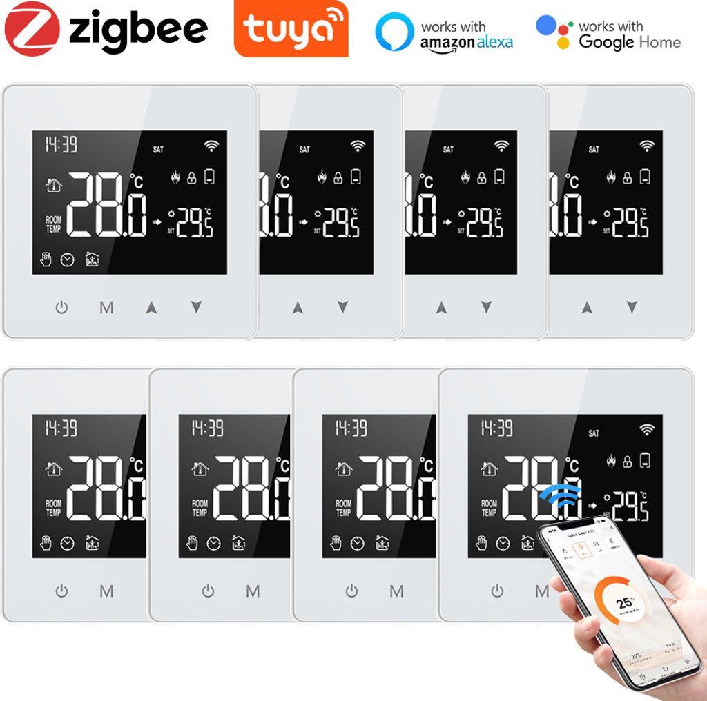 8X Tuya ZigBee Smart Thermostat 3A Wasser-/Gaskessel Raumthermostat, APP-Steuerung, Home/Alexa Sprachsteuerung, Wöchentlich programmierbar