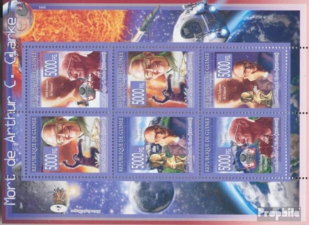 Briefmarken Guinea 2008 Mi 5684-5689 Kleinbogen (kompl. Ausgabe) postfrisch Arthur C. Clarke (1917-2008)