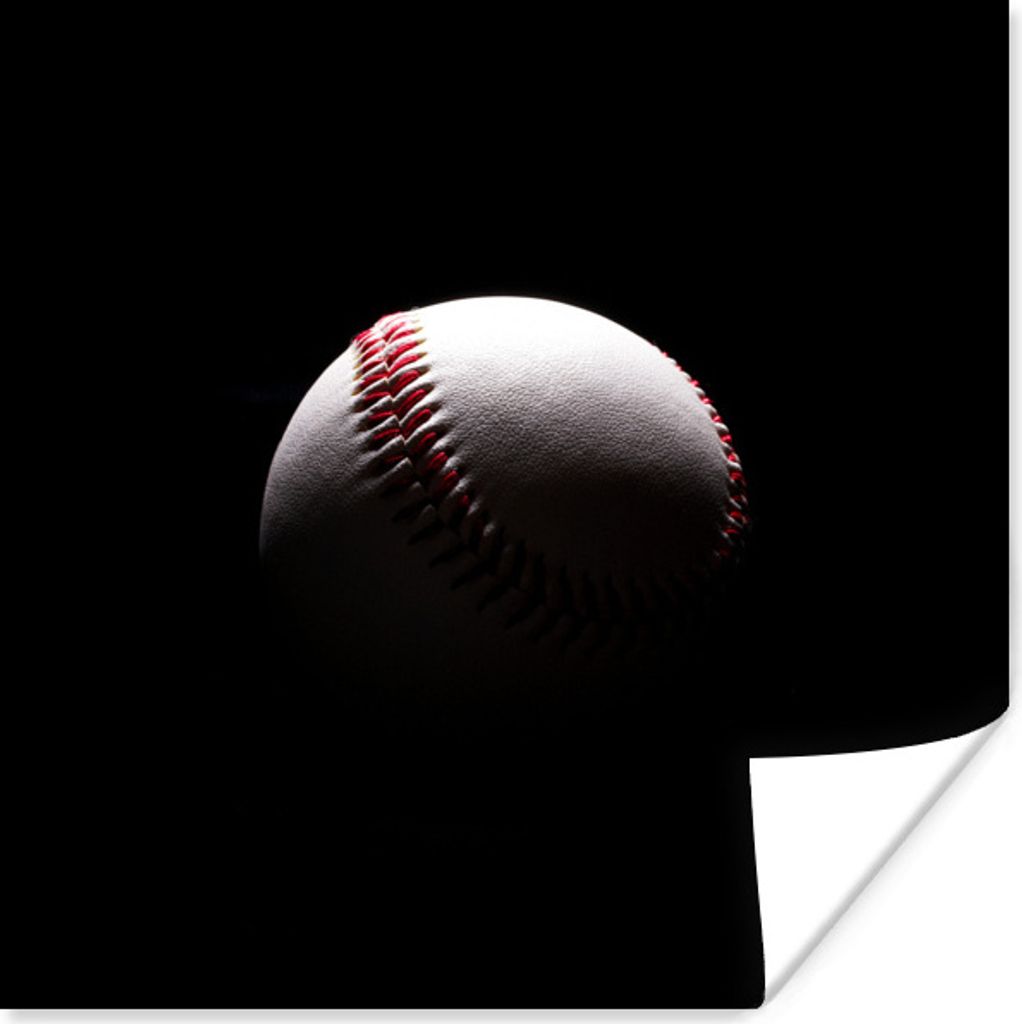 MuchoWow Poster Ein Baseball auf schwarzem Hintergrund 100x100 cm - Babyzimmer