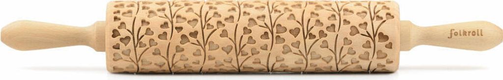 Folkroll Teigrolle Spring Hearts, groß, 43 cm, Nudelholz, Prägerolle, Muster, Motiv, Rolle, Buchenholz, 331422