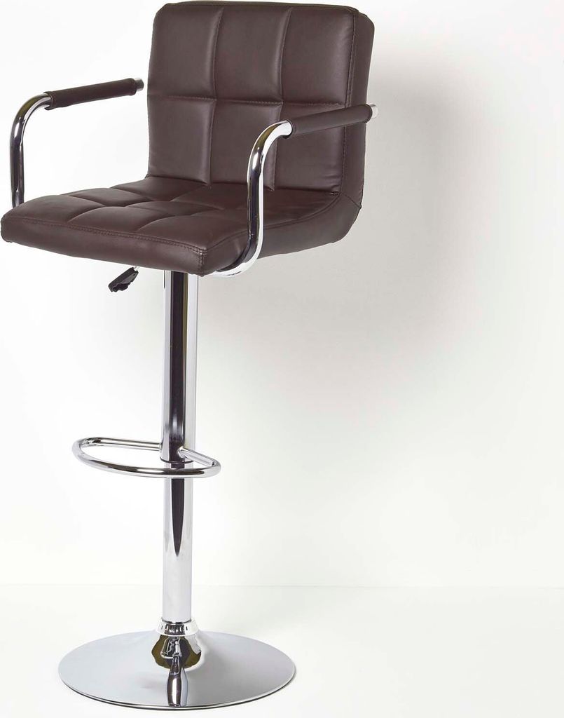 HOMESCAPES Kunstleder Barstuhl mit Armlehnen „Bramley“ Thekenstuhl mit Rückenlehne Barhocker höhenverstellbar 62-82cm - braun