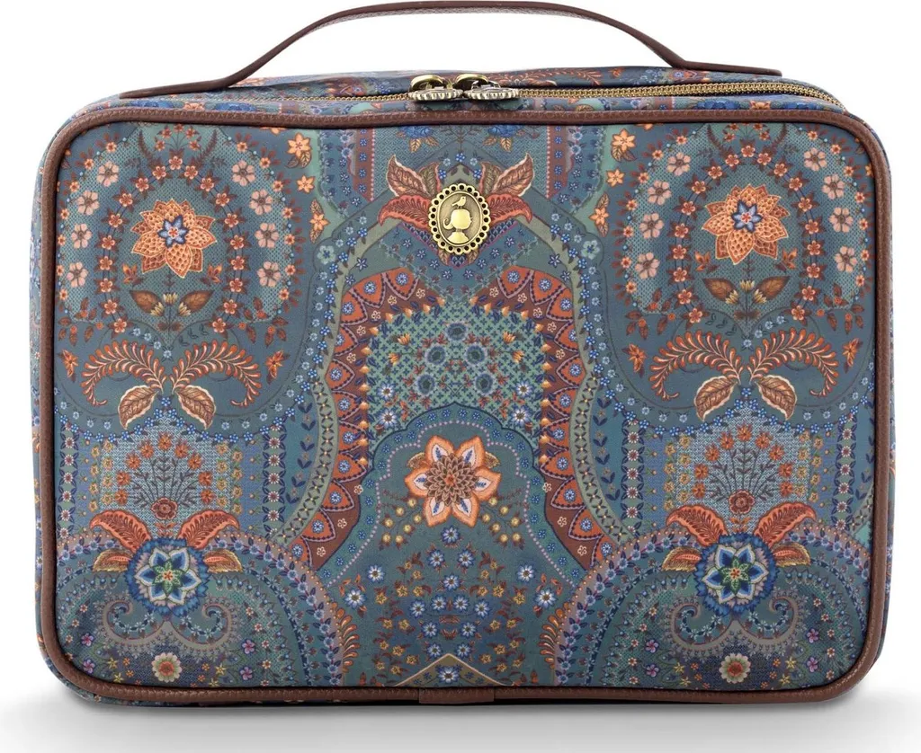 Trousse de maquillage imperméable grand format bleu à fleurs Jabali