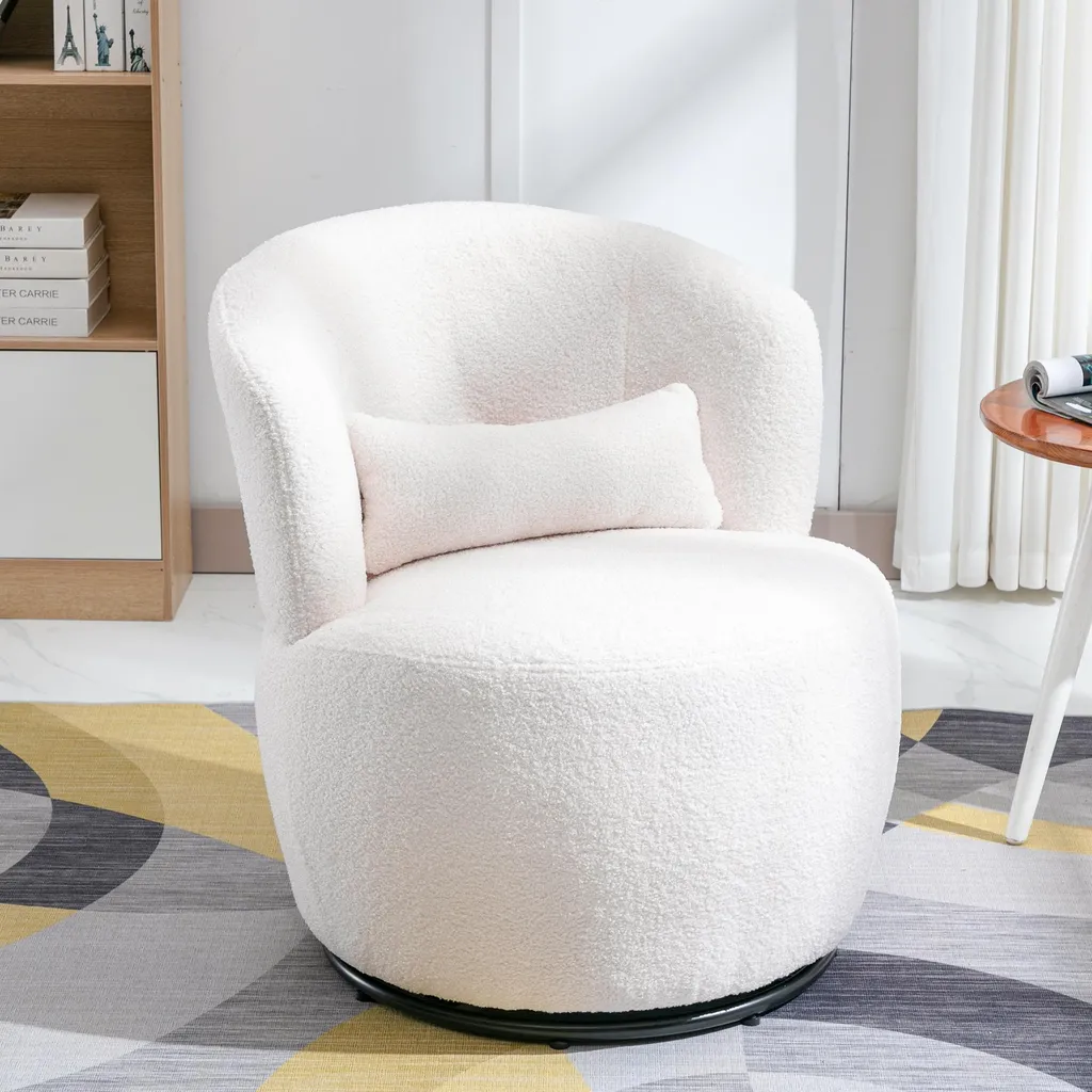Fauteuil de Relaxation Pivotant pour Bureau ou Salon - Confort Teddy Blanc