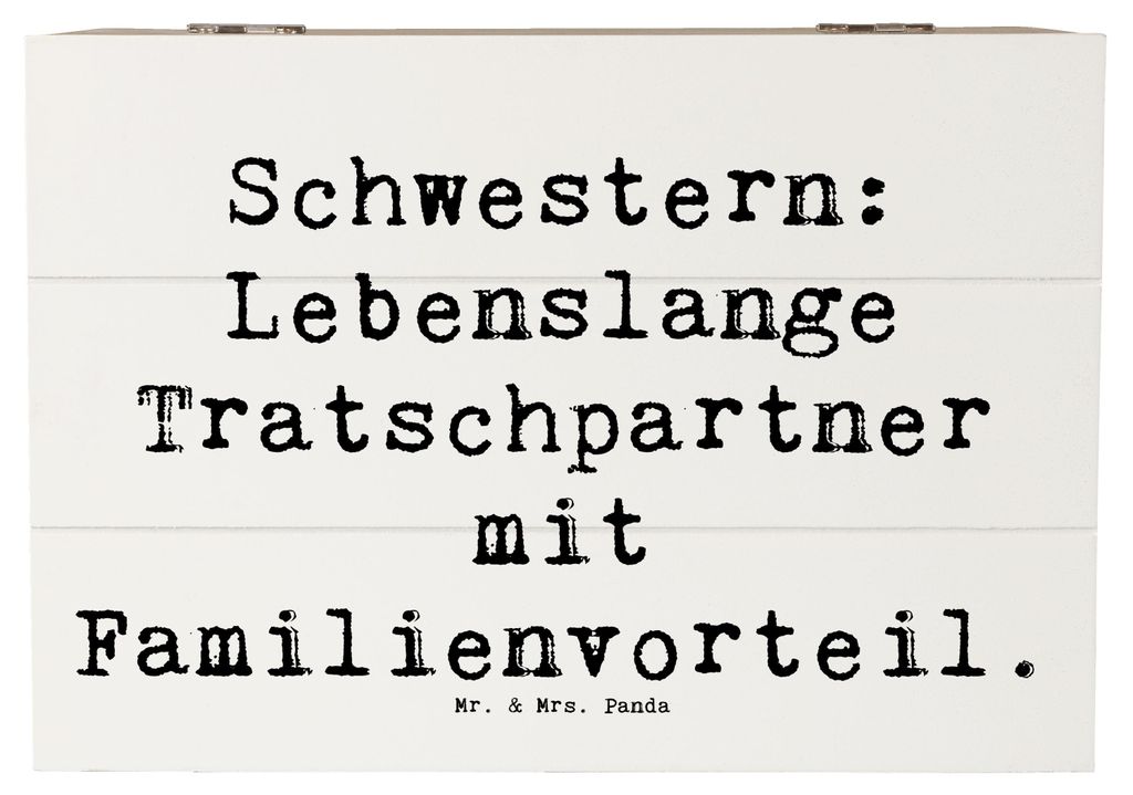 Mr. & Mrs. Panda Holzkiste Spruch Schwestern Tratschpartner 22 x 15 cm - Weiß - Geschenk, Tratsch, Schatulle, Spaß, Holzbox, Geschwisterliebe, Fa...