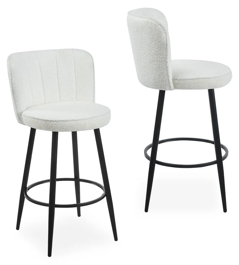 Chaises de bar Philippa Menzzo tissu bouclette crème et pieds noirs