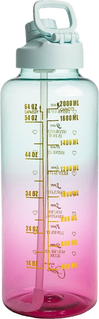Paris Hilton Motivations-Trinkflasche 1,8 Liter in pink/blau Inspirierende Sprüche, Auslaufsicher, Ideal für Sport und Alltag, Kunststoff, 115x...