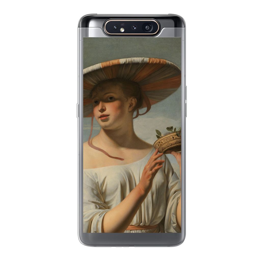 MuchoWow Handyhülle Schutzhülle Hülle für Samsung Galaxy A80 Mädchen mit breitem Hut - Gemälde von Cäsar Boëtius van Everdingen Silikon S...