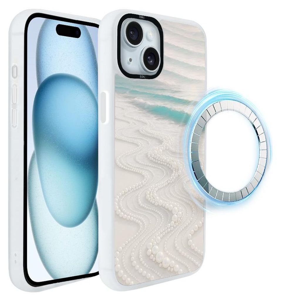 Schutzhülle für das iPhone 15 Plus, MagSafe-kompatibel, mattweiße Seiten, Meer, Strand