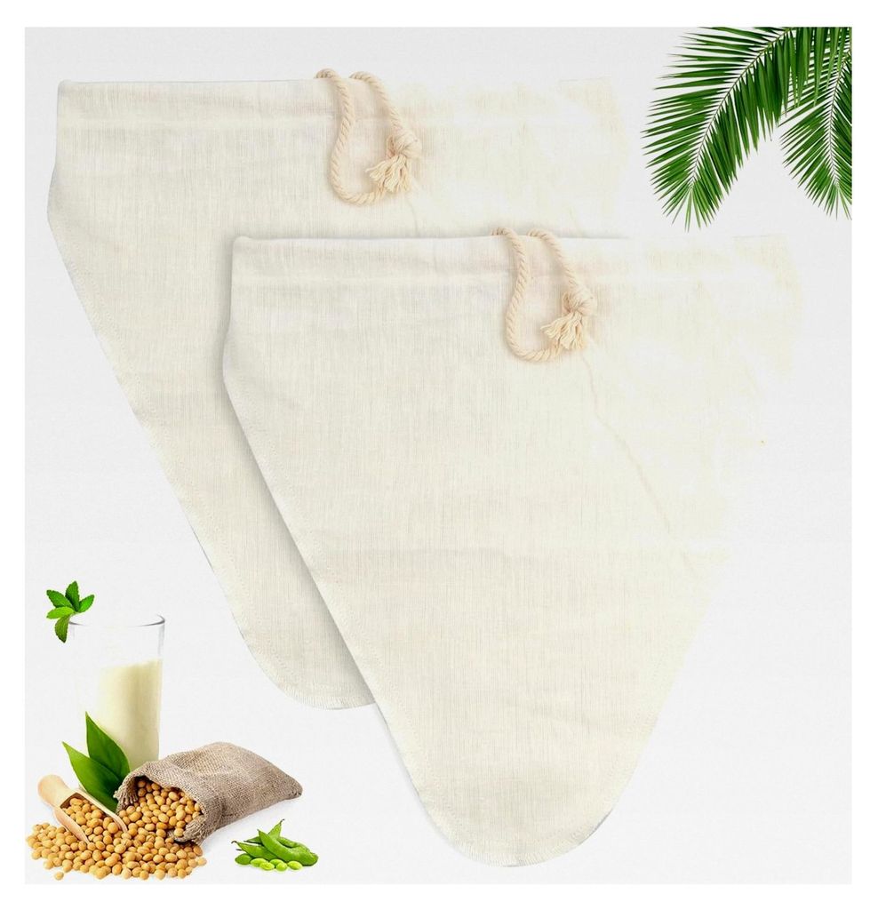 Filtertüten 2 Stück Nussdrinkbeutel Waschbar aus Natürlichem Leinen 29 x 31 cm, Abseihtuch Cheesecloth Passiertuch Wiederverwendbar Feinmaschige...