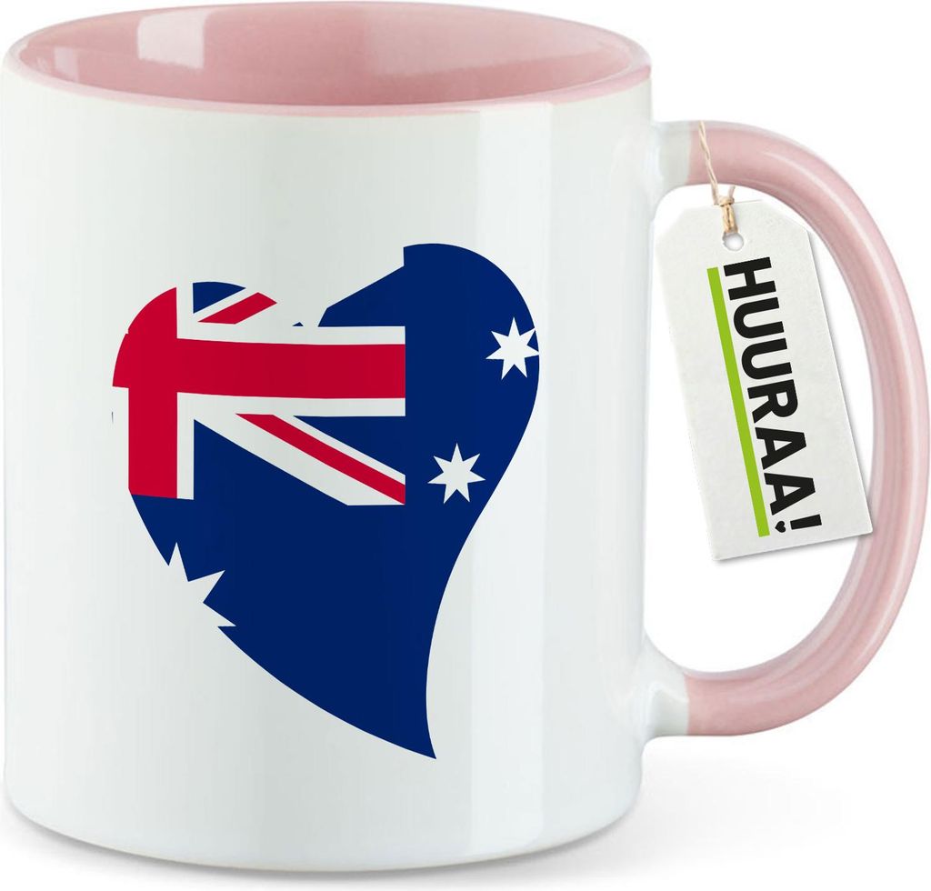 Huuraa Kaffeetasse Australien Flagge Herz 330ml Rosa Keramik Kaffeebecher Geschenkidee