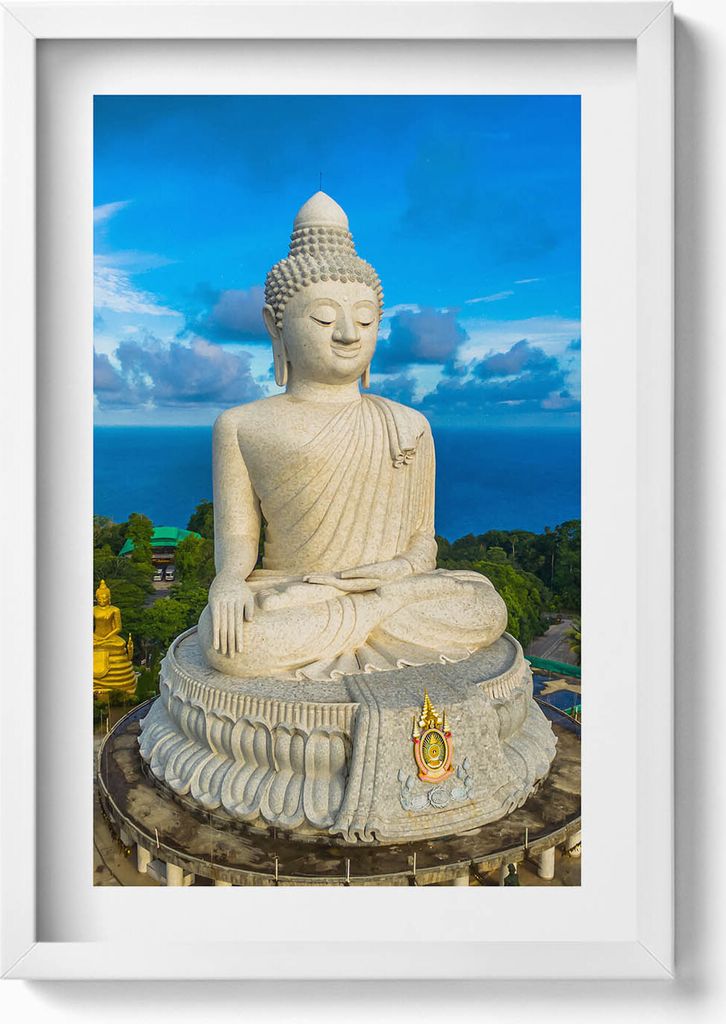 Buddha Phuket Thailand– Wandbild mit Rahmen – Gerahmtes Bild – Wanddekoration – 40x60 cm – Weiß