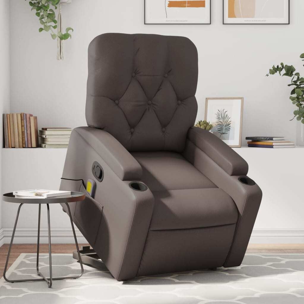 Design Massagesessel mit Aufstehhilfe Braun Kunstleder, Klassische Sessel 2024 Neu