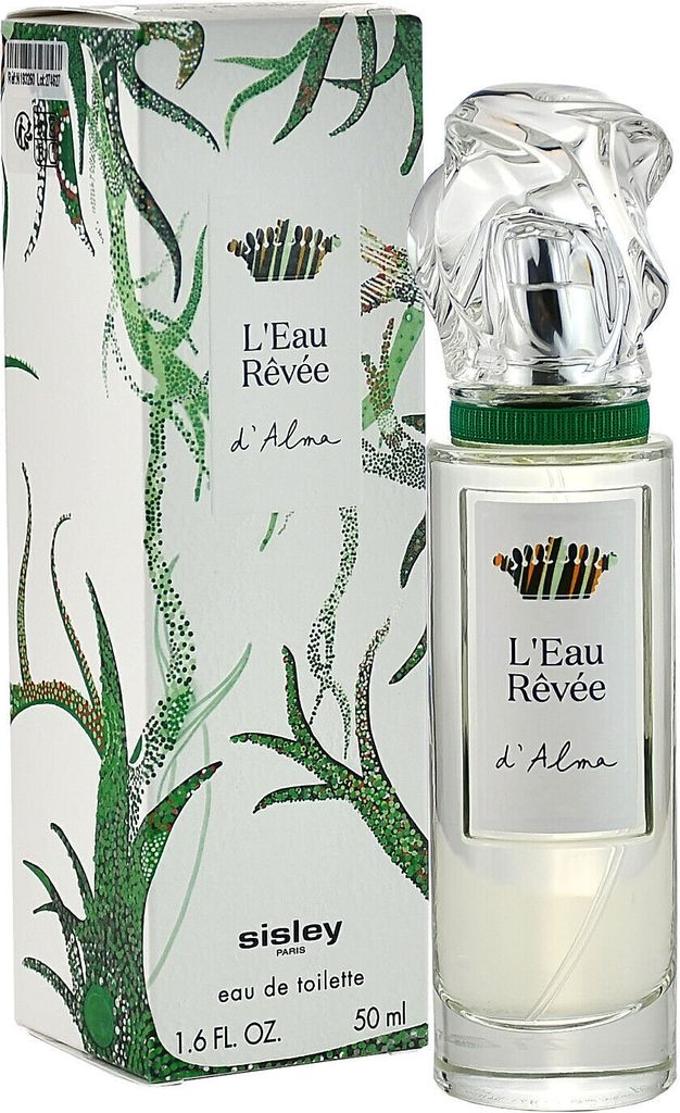 A bottle of Sisley L'Eau Rêvée D'Alma Eau de Toilette and its packaging are displayed against a white background.