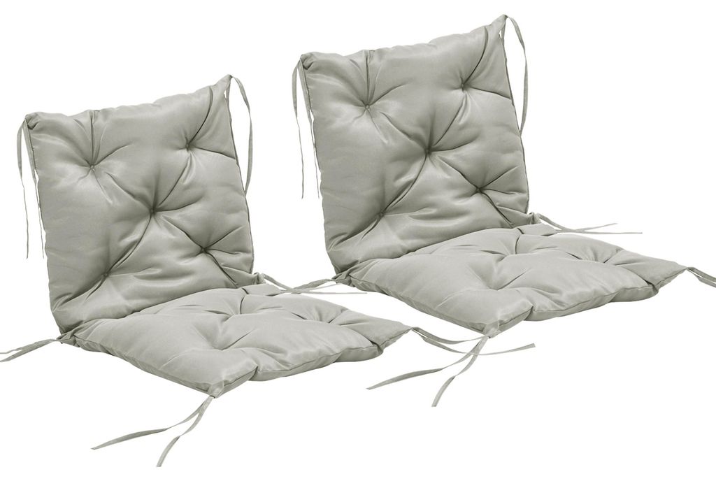 2er-Set Sitzkissen, 98 x 50 cm Stuhlkissen mit Bindebänder, Stoffbezug, 8cm dick Hellgrau
