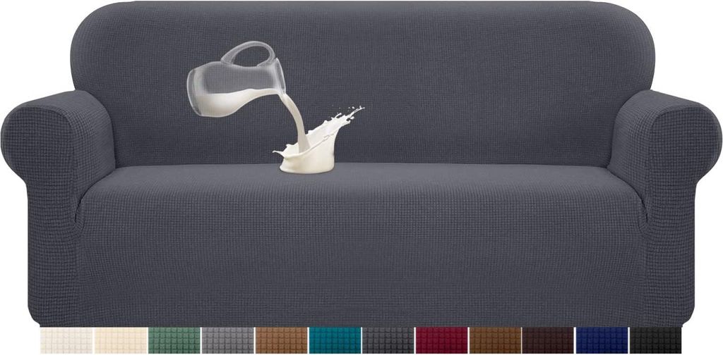 Wasserdichter Stretch-Jacquard-Elasthan-Sofabezug mit rutschfestem Schaumstoff (3-Sitzer, grau)