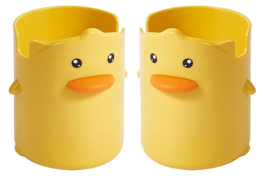 Niedlicher kleiner gelber Enten-Stiftehalter, Ablage für Schrein, Schreibtischablage, Mundwasserbecher für Kinder, 2 Stück